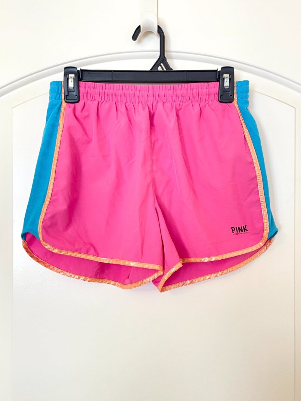 Victoria's Secret PINK Shorts with Panty Blue Mesh Orange Metallic Trim Small